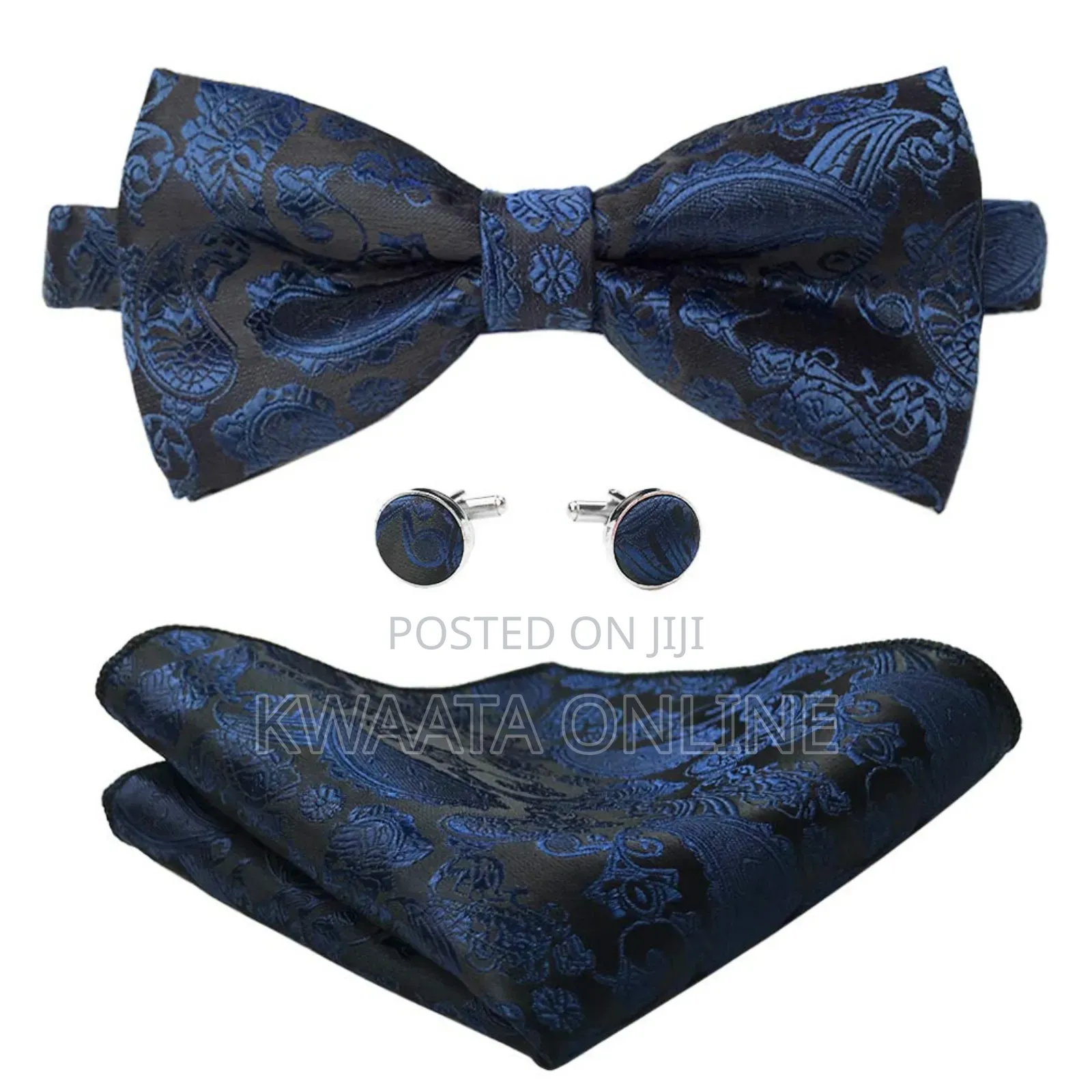 Men Floral Bow Ties Pocket Square Cufflinks Bowties Set