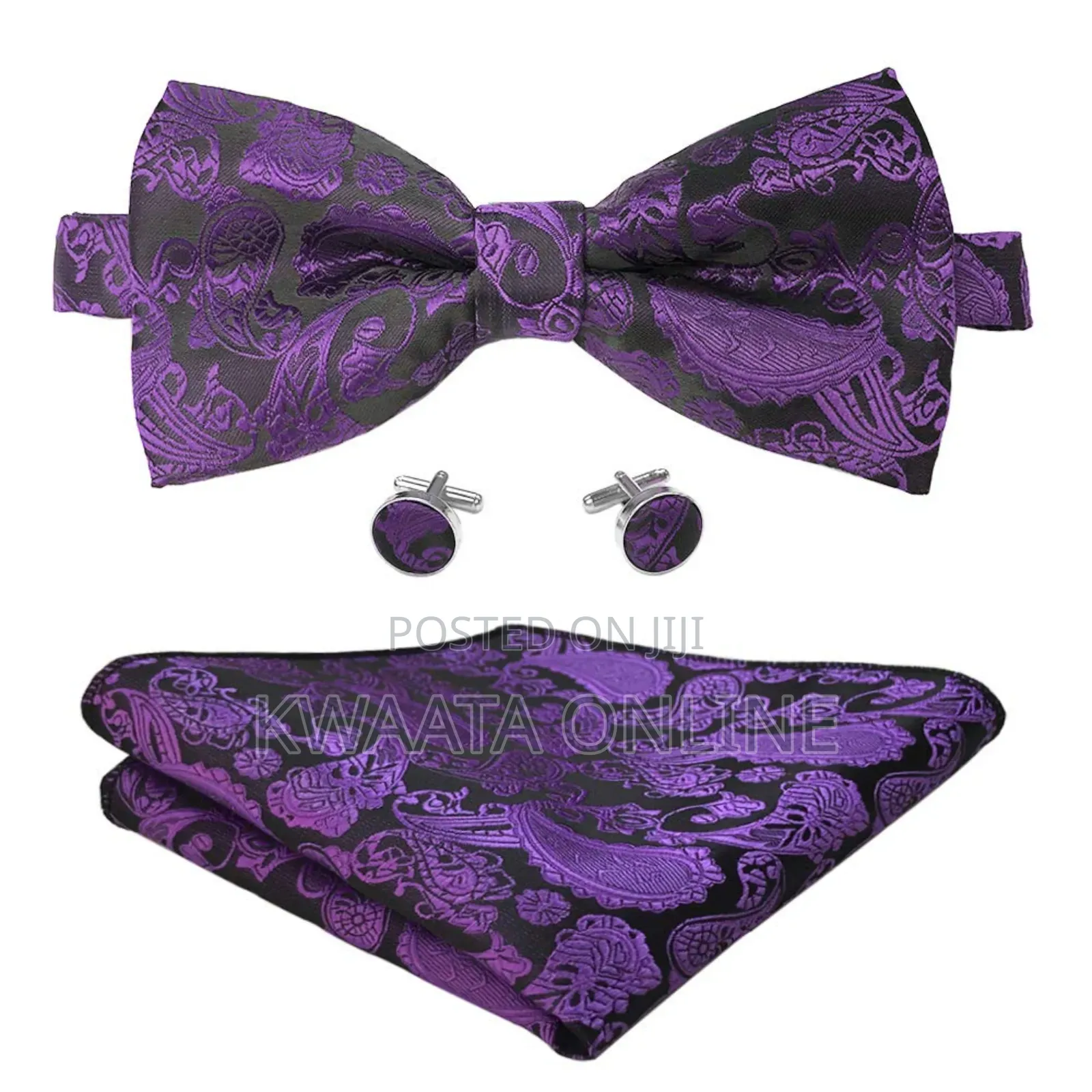 Men Floral Bow Ties Pocket Square Cufflinks Bowties Set