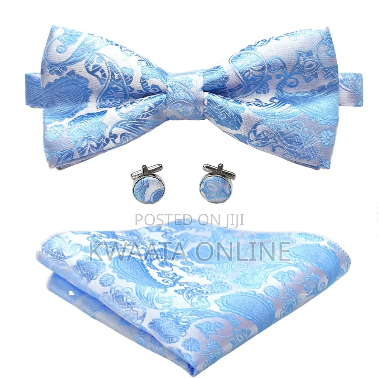 Men Floral Bow Ties Pocket Square Cufflinks Bowties Set
