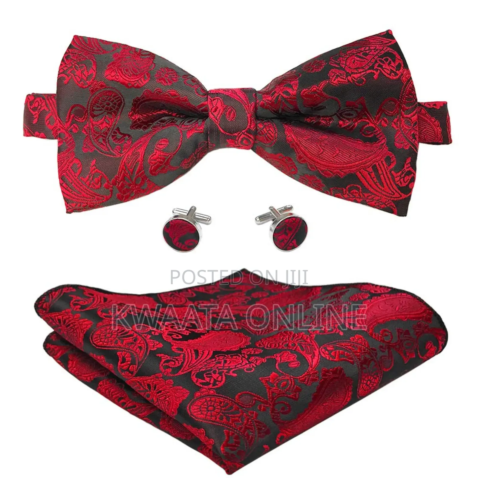 Men Floral Bow Ties Pocket Square Cufflinks Bowties Set