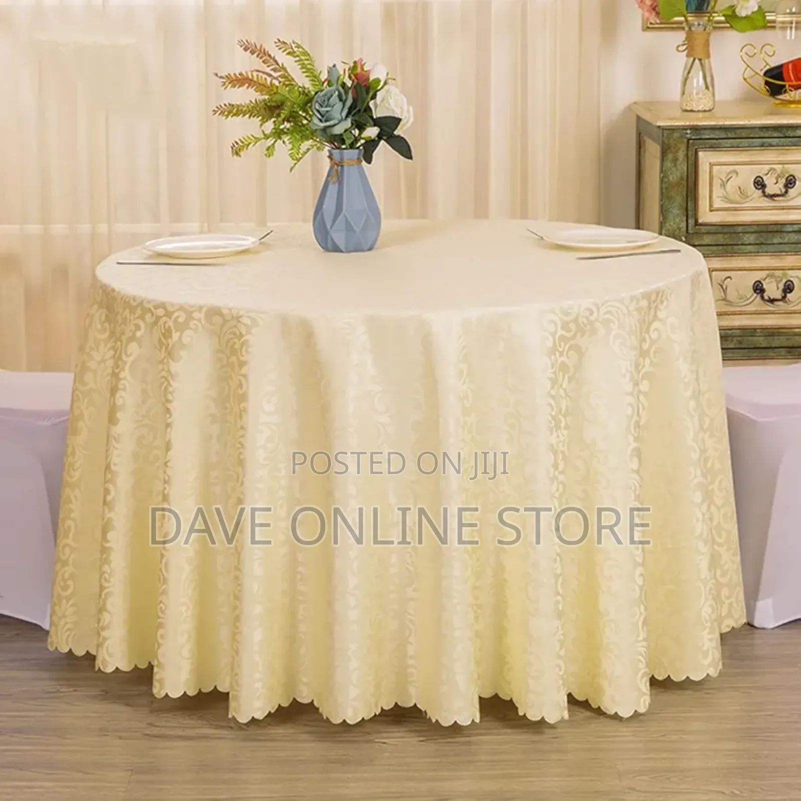 Multicolour Table Covers Flower Beige Yellow Round 300cm