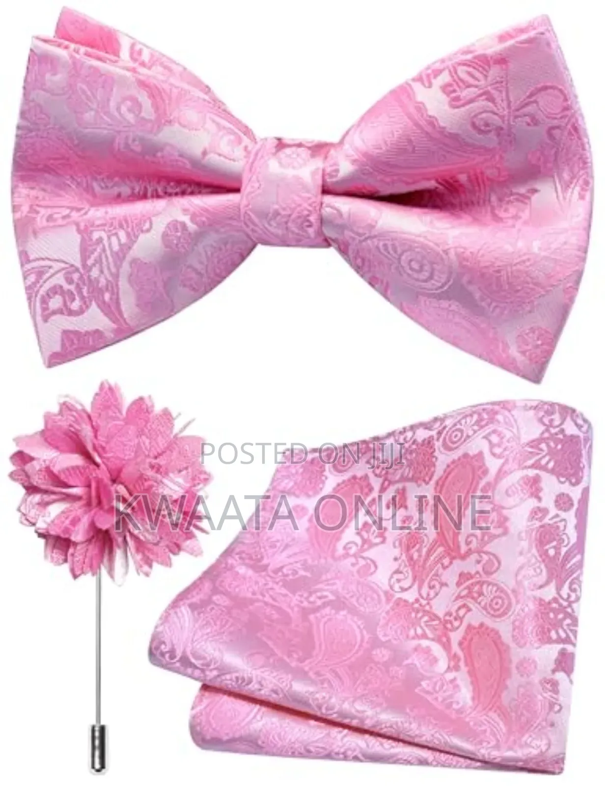 Bow Tie For Men With Pocket Square, Lapel Pin & Cufflinks