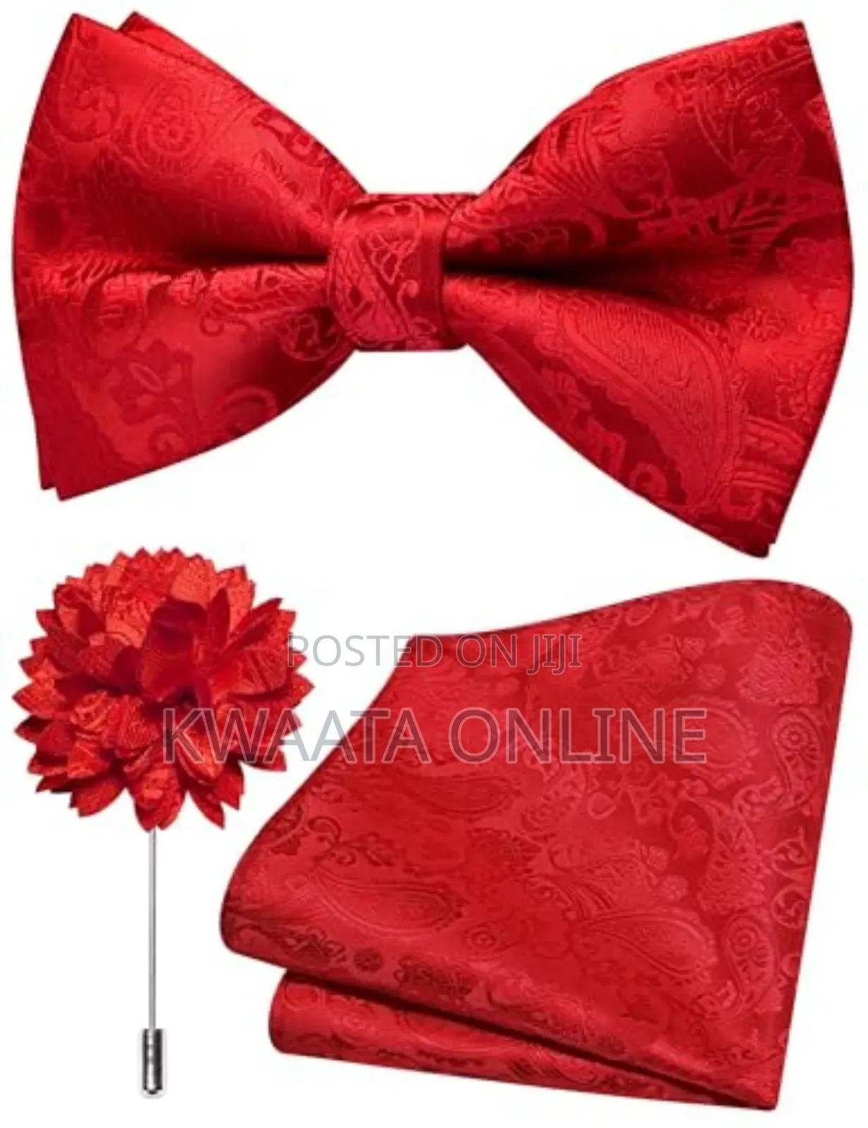 Bow Tie For Men With Pocket Square, Lapel Pin & Cufflinks