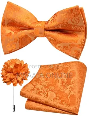 Bow Tie For Men With Pocket Square, Lapel Pin & Cufflinks