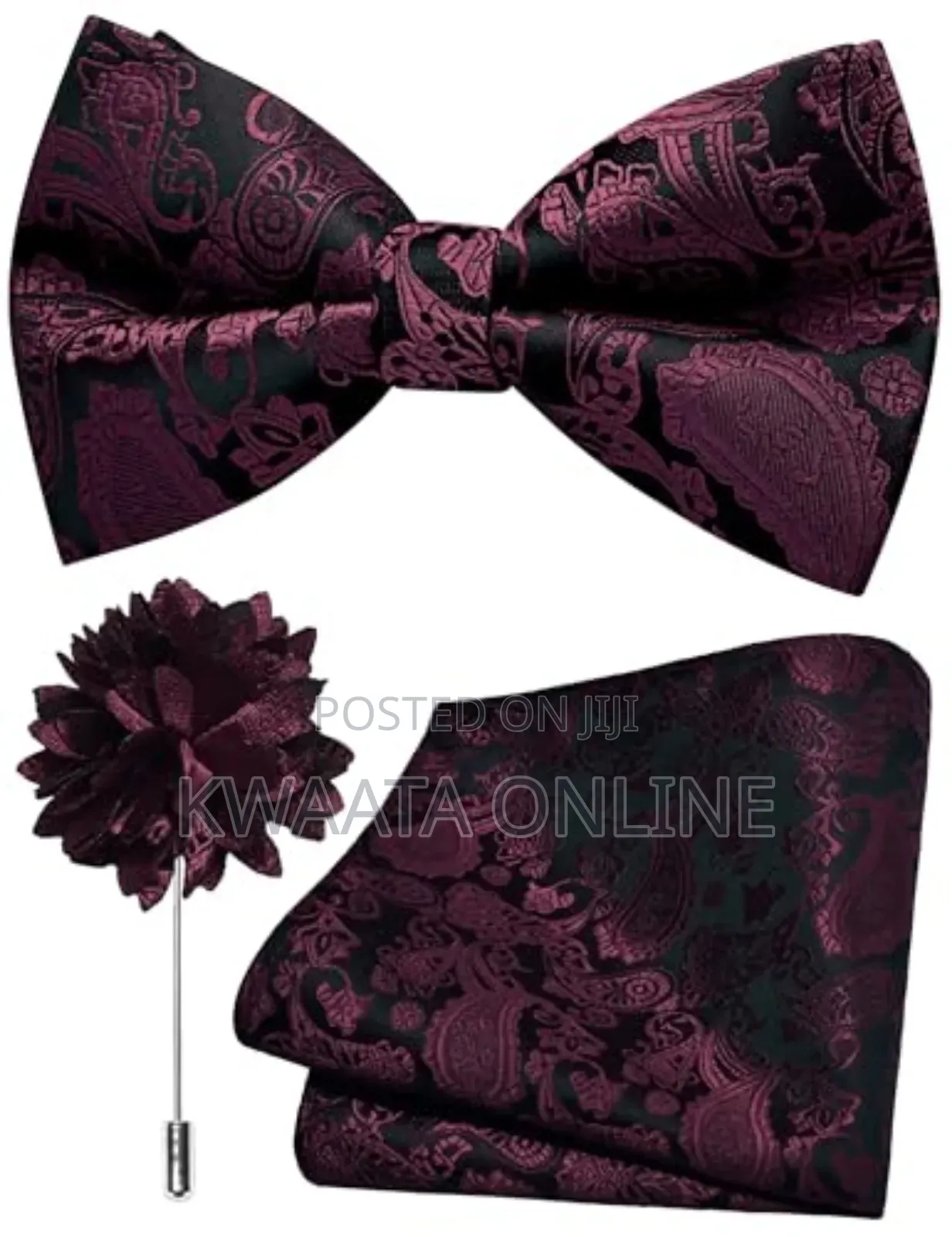 Bow Tie For Men With Pocket Square, Lapel Pin & Cufflinks
