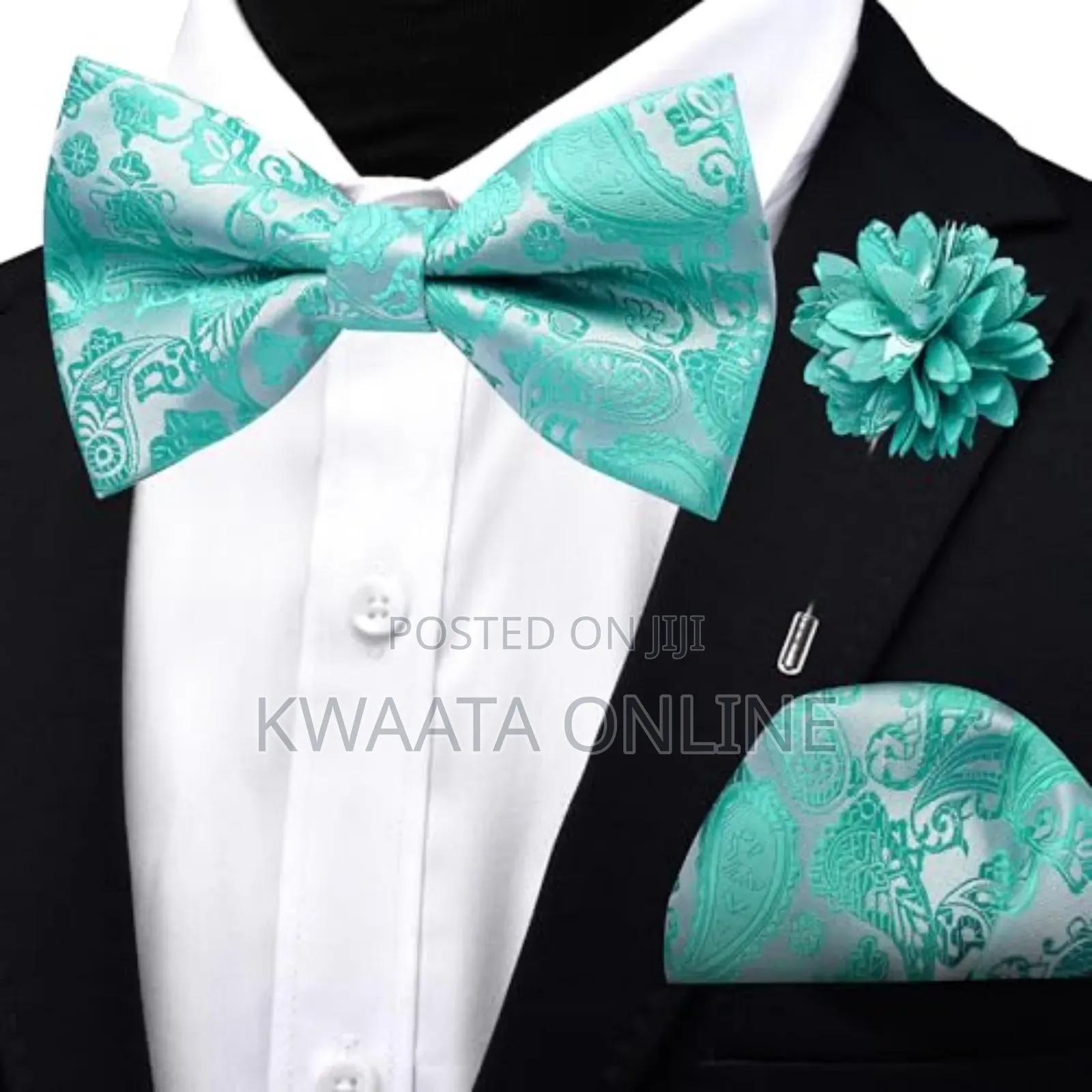 Bow Tie For Men With Pocket Square, Lapel Pin & Cufflinks