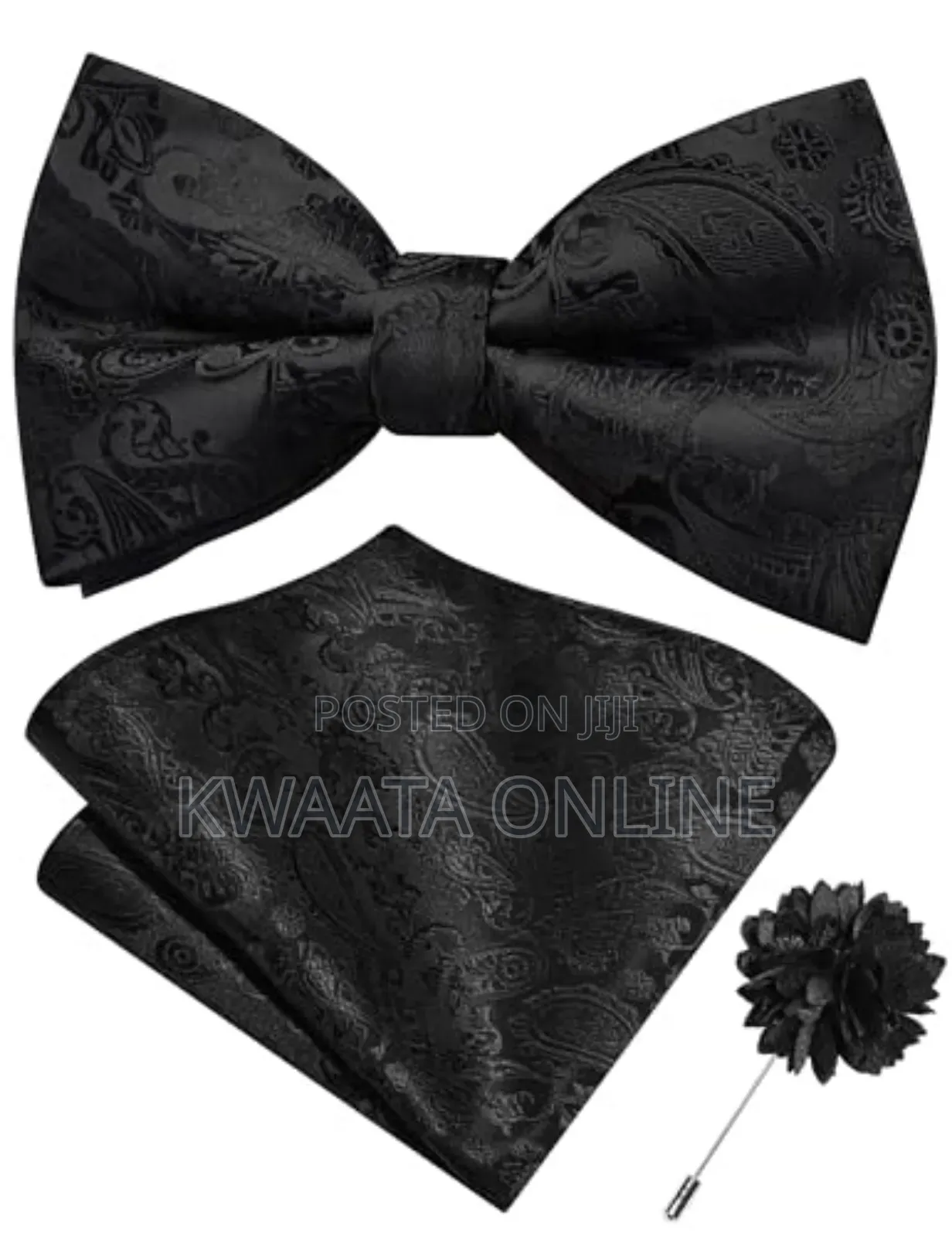 Bow Tie For Men With Pocket Square, Lapel Pin & Cufflinks