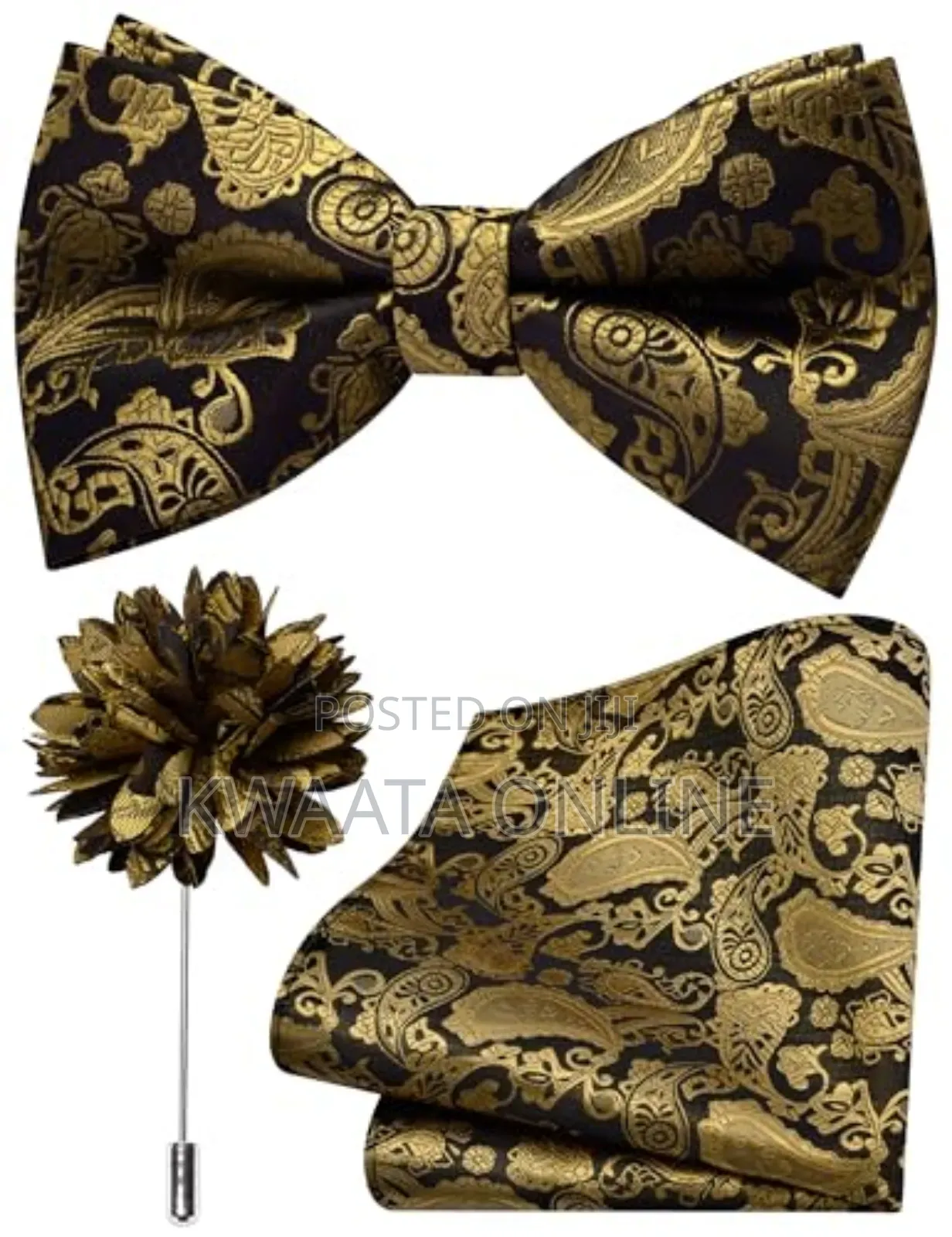 Bow Tie For Men With Pocket Square, Lapel Pin & Cufflinks