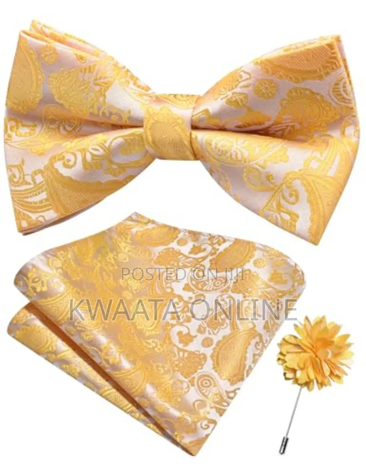 Bow Tie For Men With Pocket Square, Lapel Pin & Cufflinks