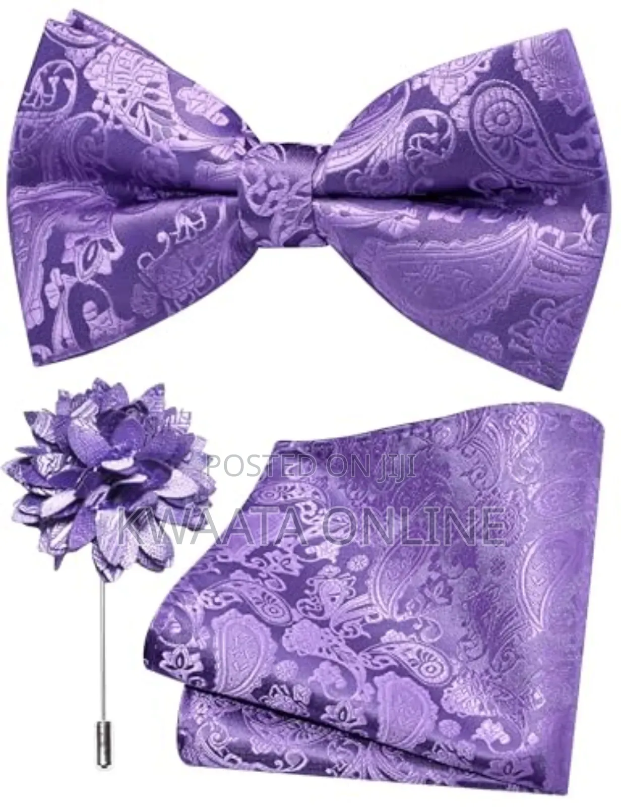 Bow Tie For Men With Pocket Square, Lapel Pin & Cufflinks