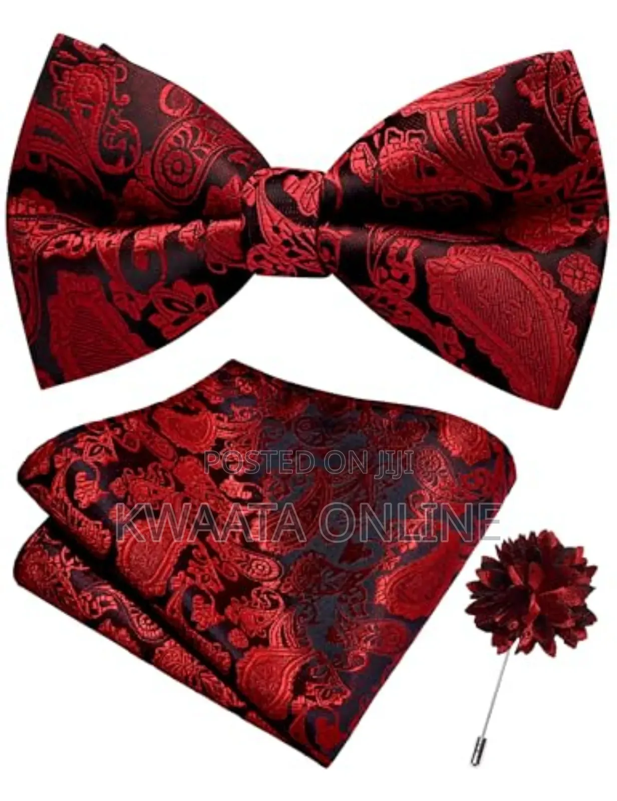 Bow Tie For Men With Pocket Square, Lapel Pin & Cufflinks