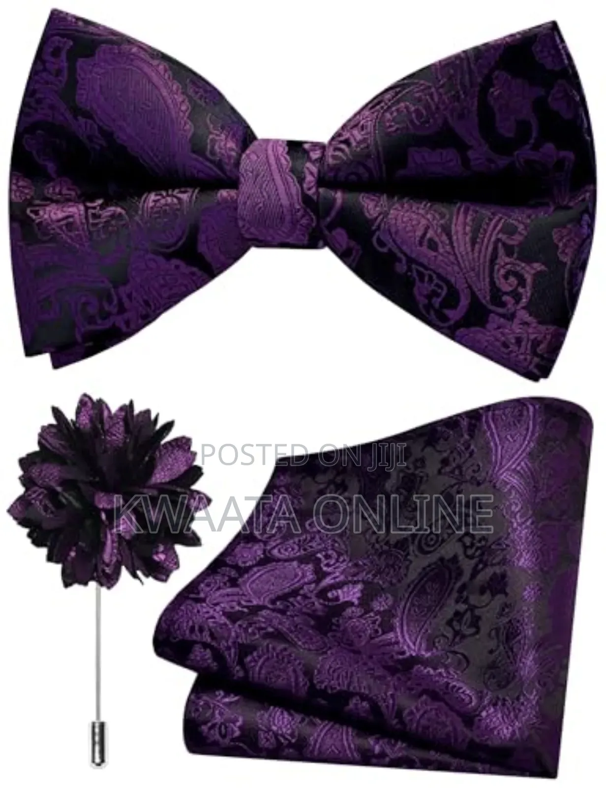 Bow Tie For Men With Pocket Square, Lapel Pin & Cufflinks
