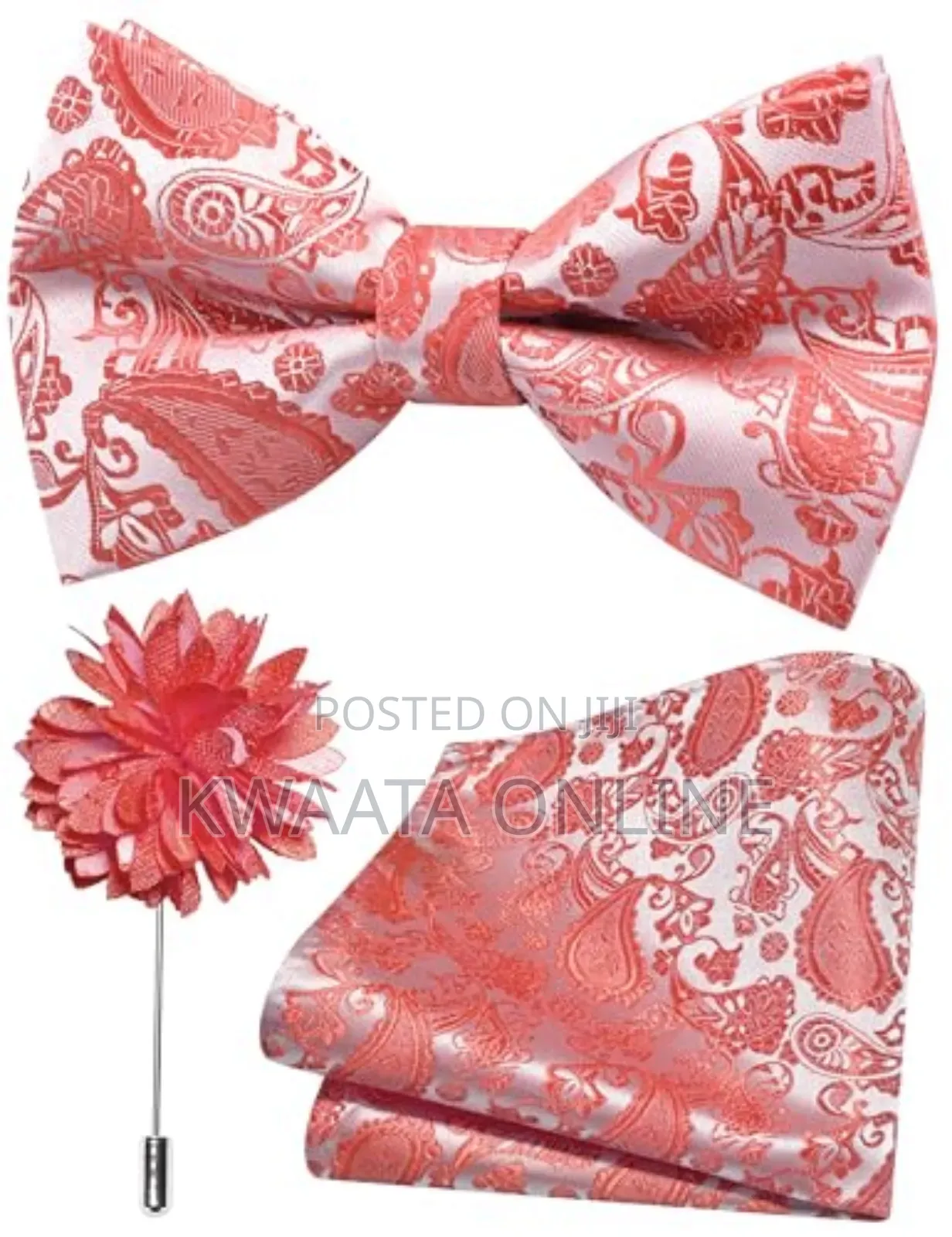 Bow Tie For Men With Pocket Square, Lapel Pin & Cufflinks