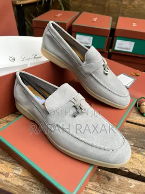 Original Grey Loro Piano Summer Charms Walk Suede Loafers