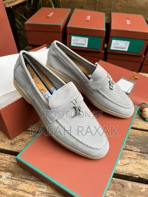 Original Grey Loro Piano Summer Charms Walk Suede Loafers