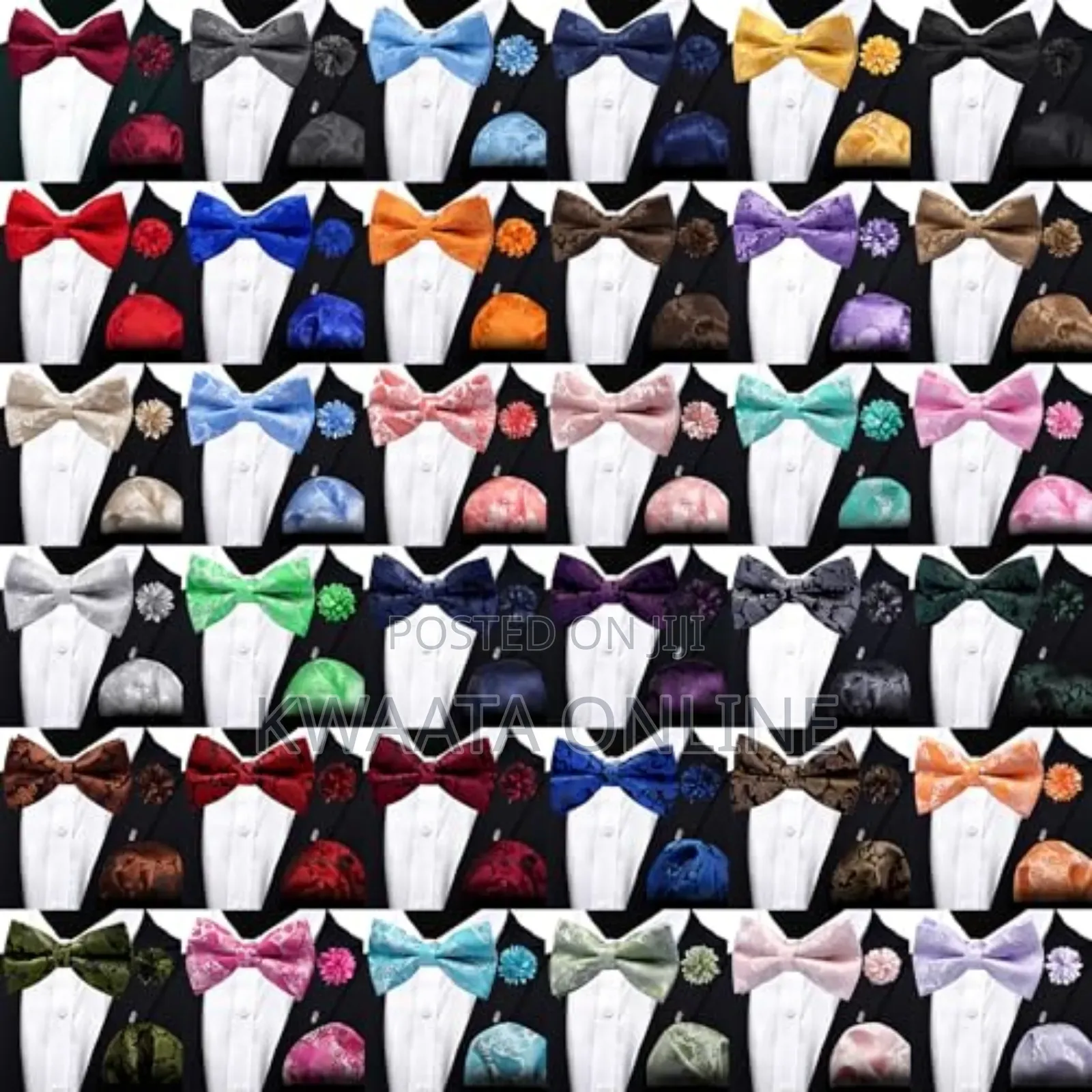 Bow Tie For Men With Pocket Square, Lapel Pin & Cufflinks