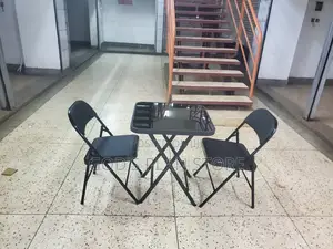 2 Leather Foldable Chairs and Foldable Glass Table