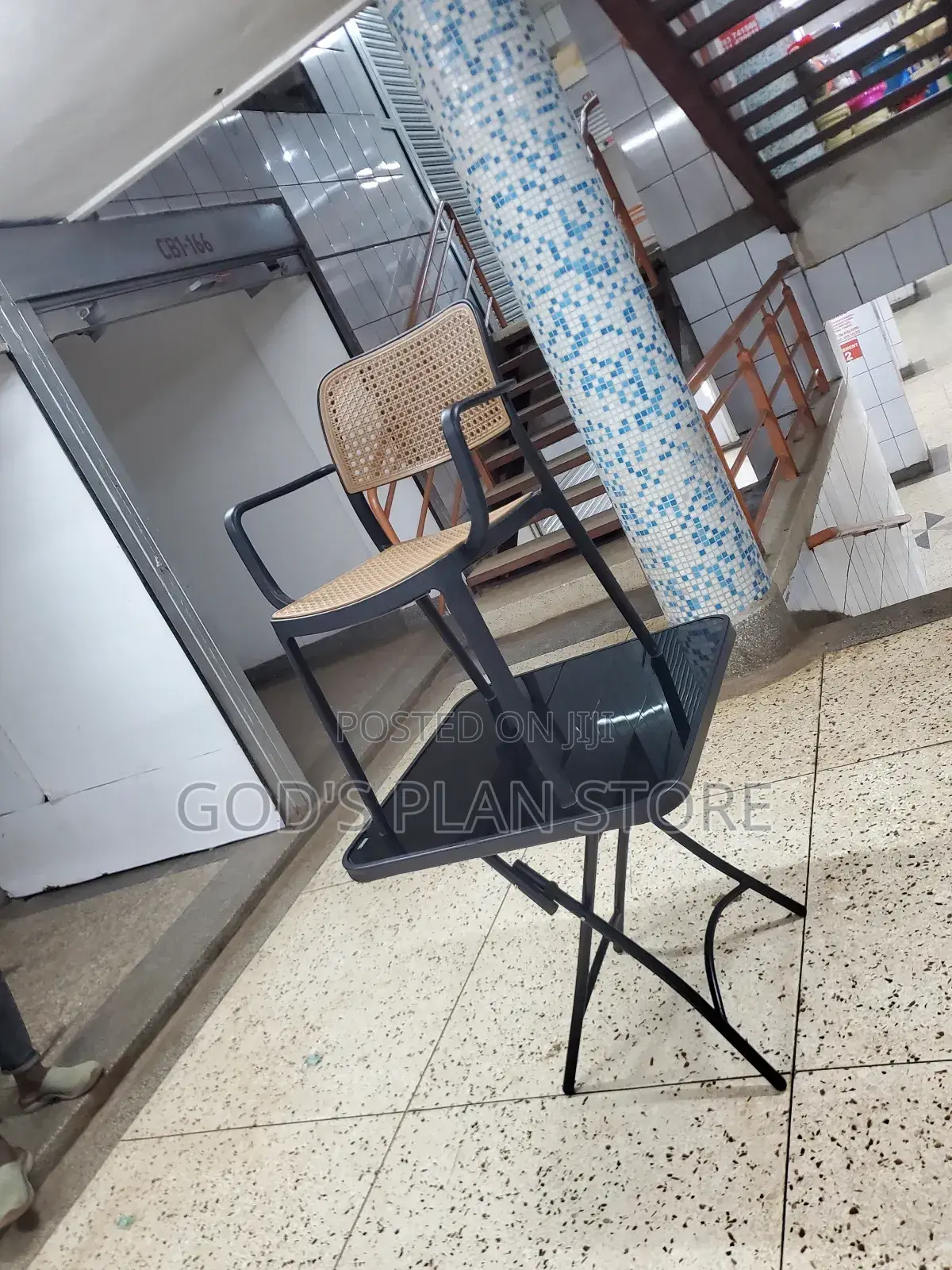 Ratten Plastic Chair and Foldable Glass Table