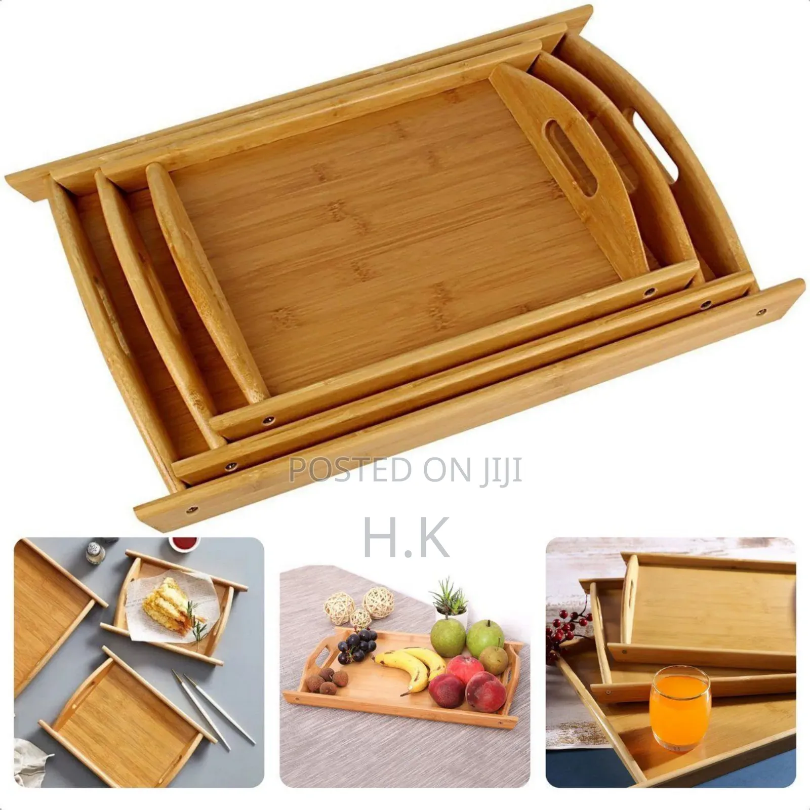3pcs Bamboo Serving Trays With Handles.