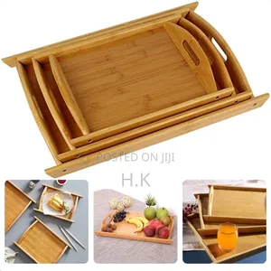 3pcs Bamboo Serving Trays With Handles.