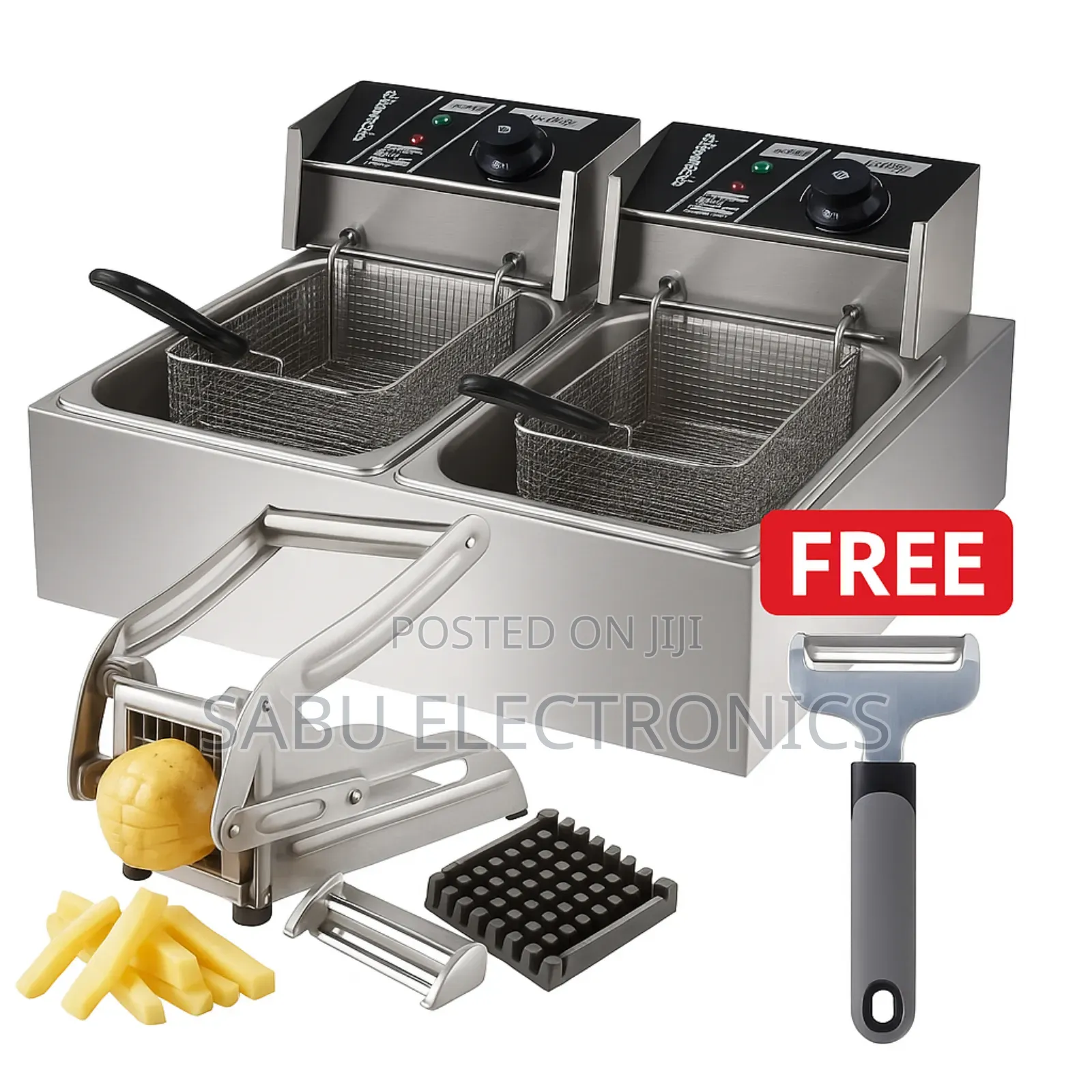 Double Deep Fryer 12l + Free Potato Peeler Chipper