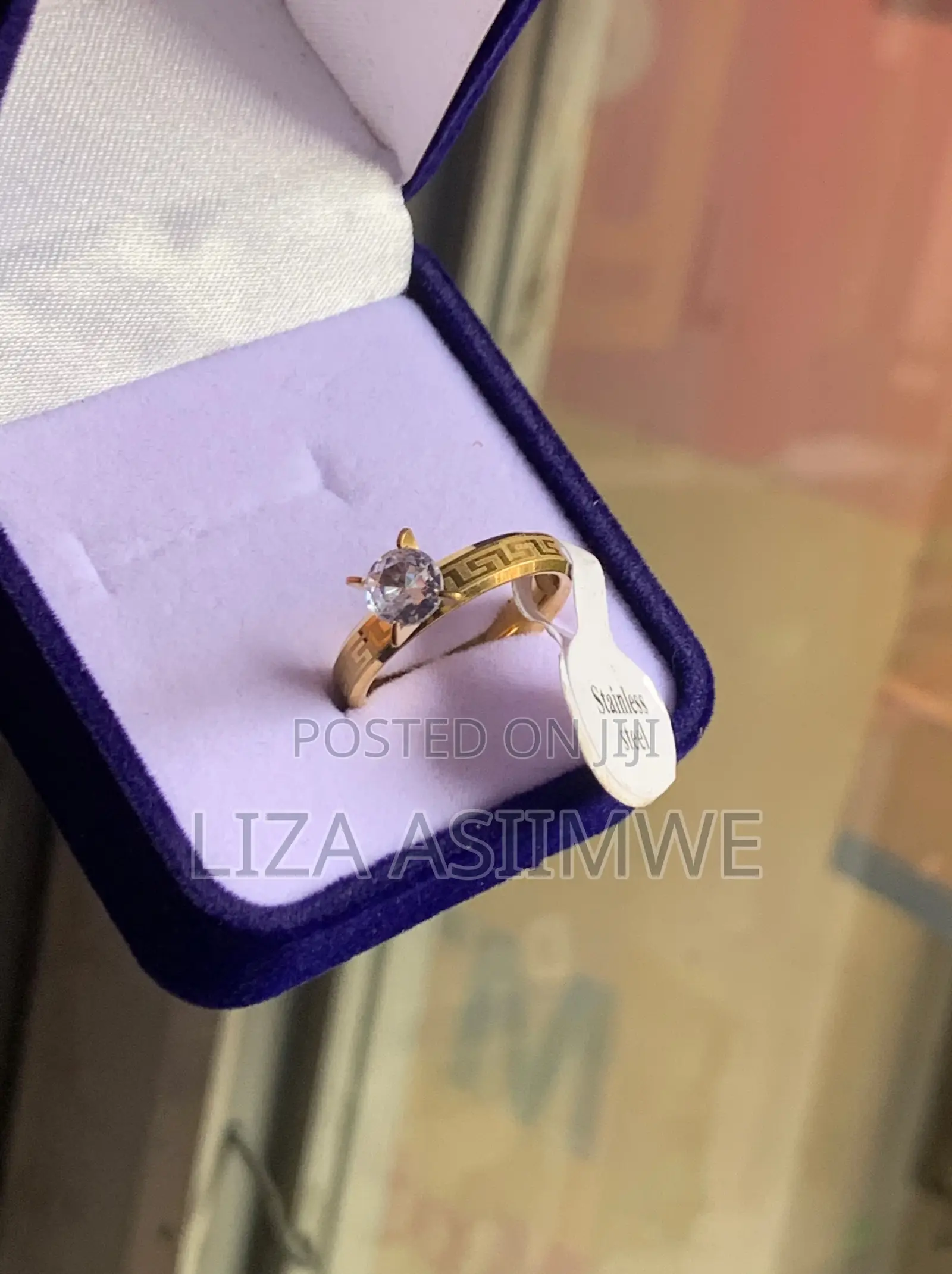 Stainless Steel Ring With Greek Key Pattern Gemstone