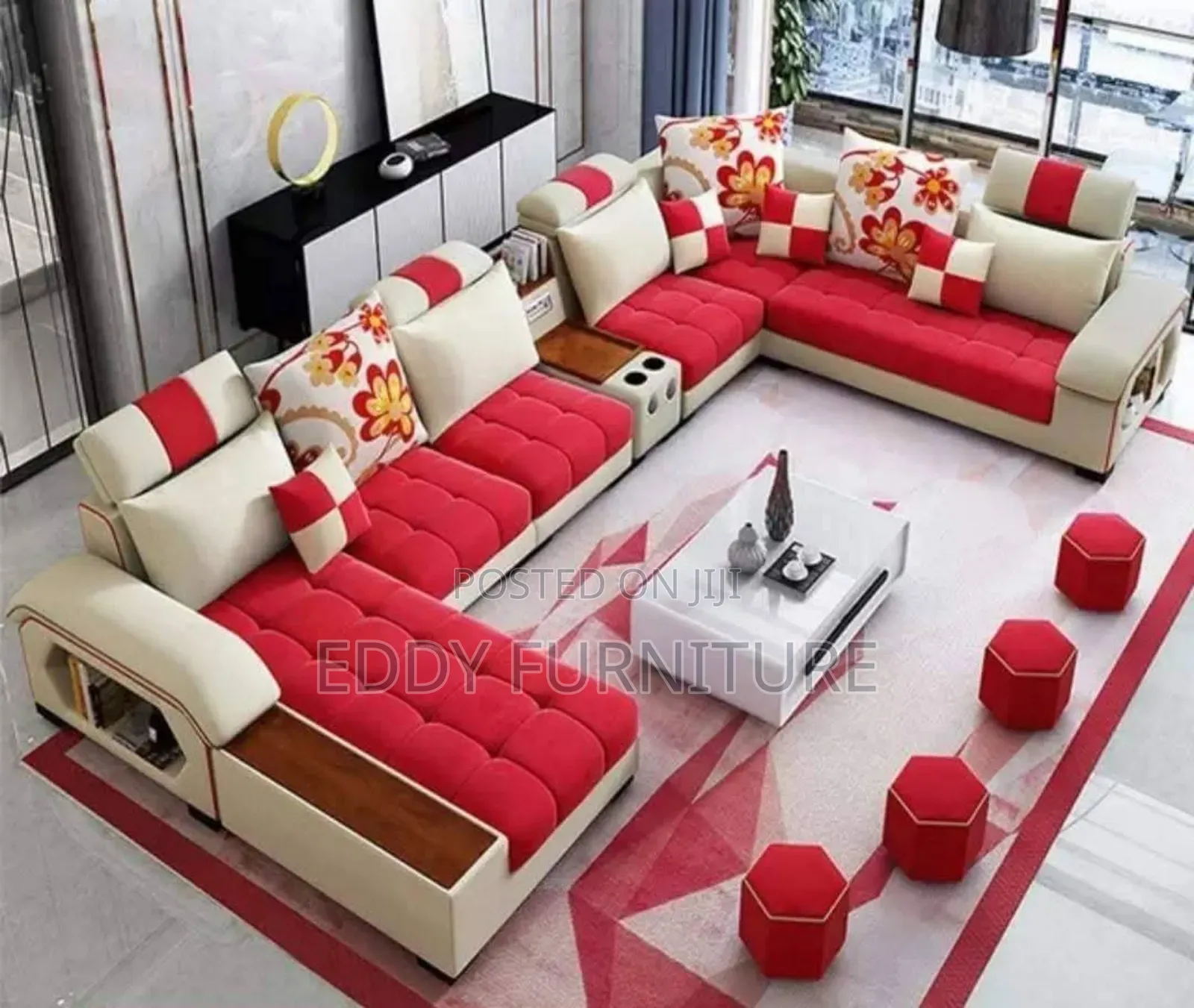 Red U Shape Sofa