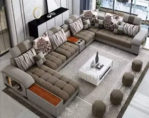 White and Brown U Shape Sofa