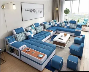 White and Blue U Shape Sofa