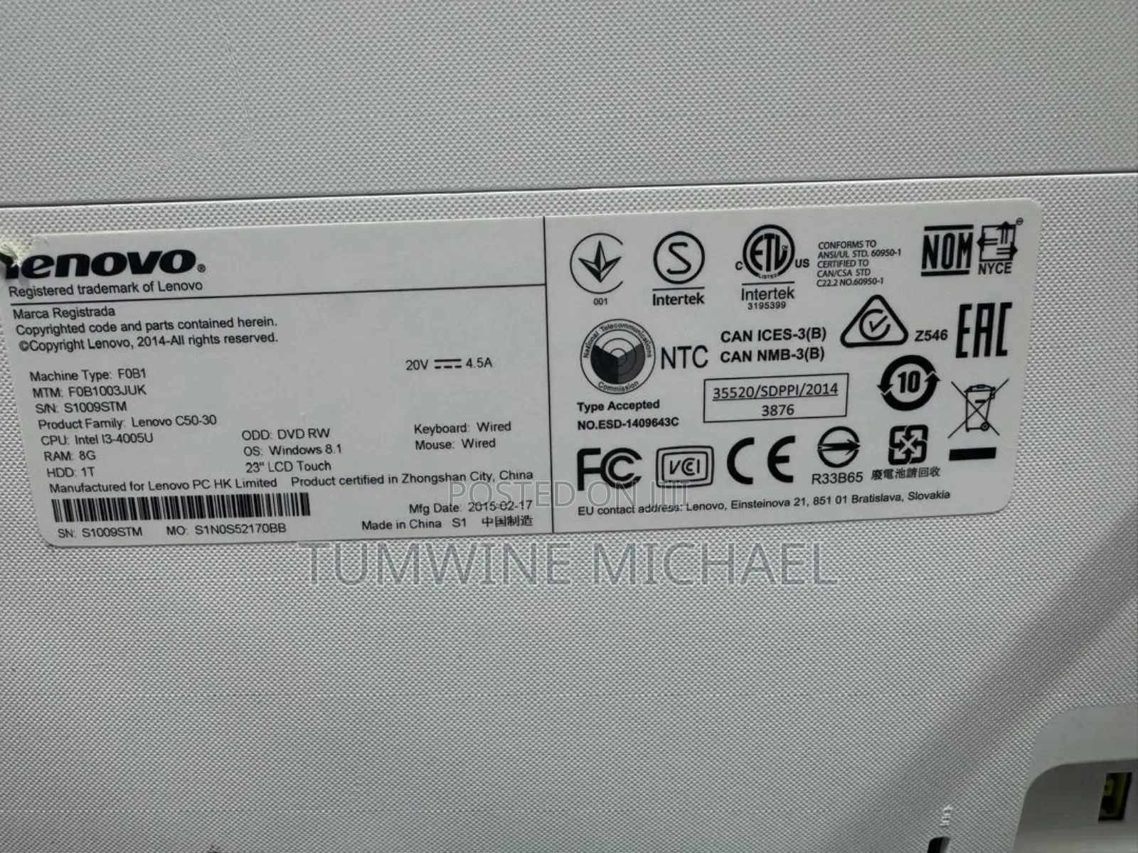 Desktop Computer Lenovo ThinkCentre M710 8GB Intel Core I3 HDD 1T