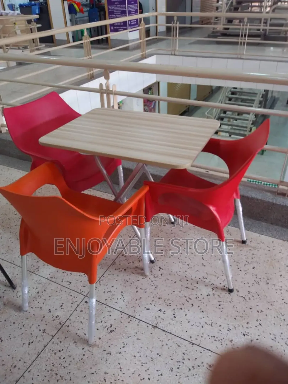 Wooden Dining Table and 3 Plastic Chairs