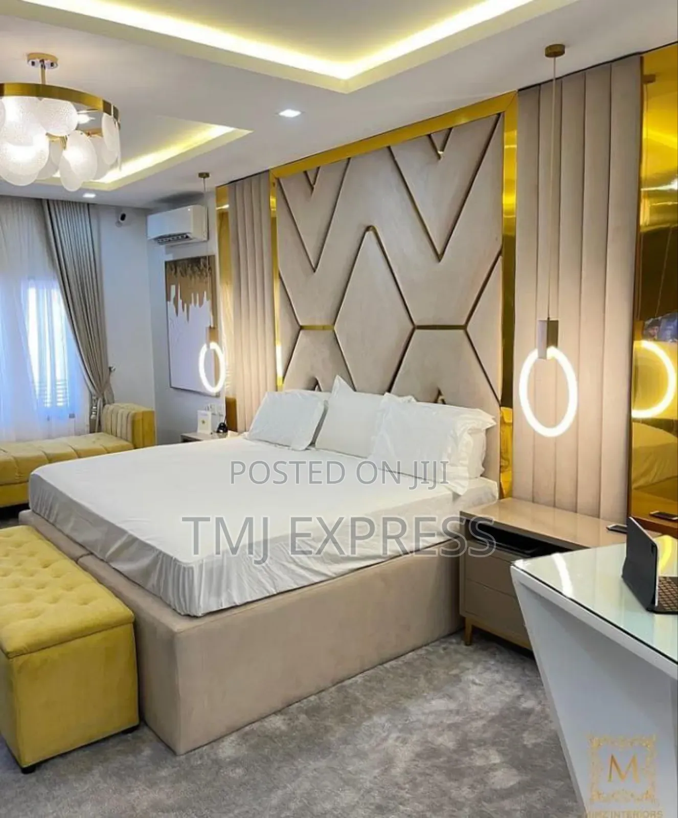 6x6 Leather Bed With Full Wall Covered and Lights
