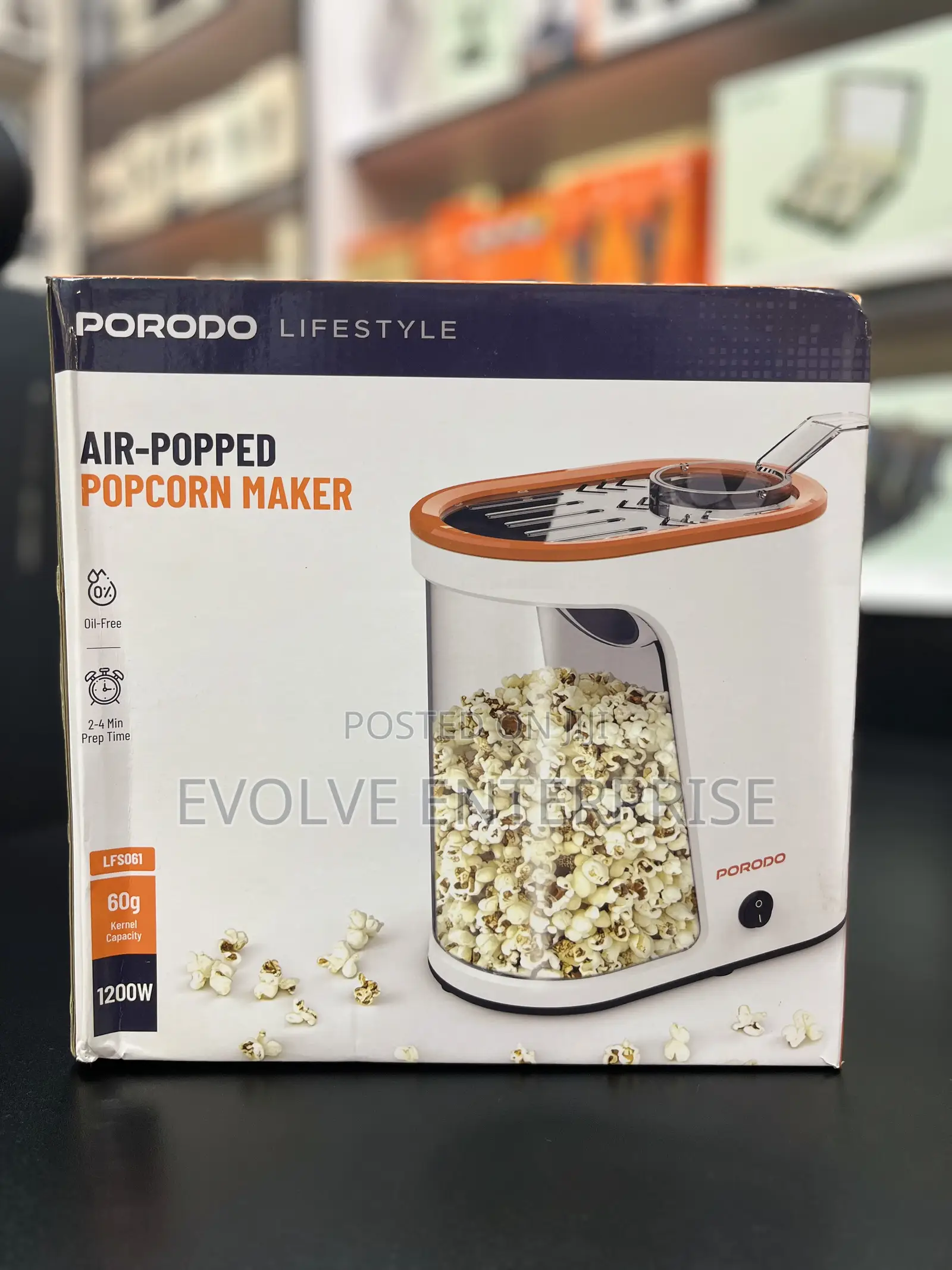 Oil Free Porodo Air-Popped Popcorn Maker - White/Orange