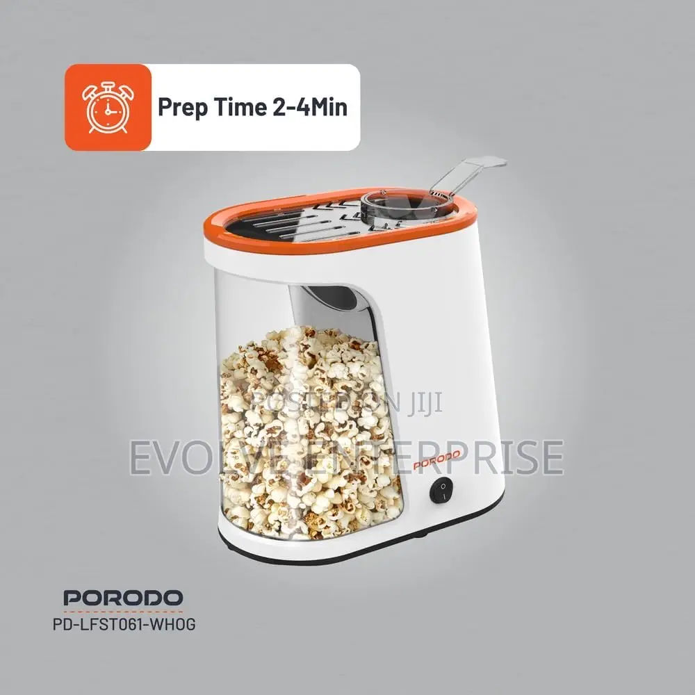 Oil Free Porodo Air-Popped Popcorn Maker - White/Orange