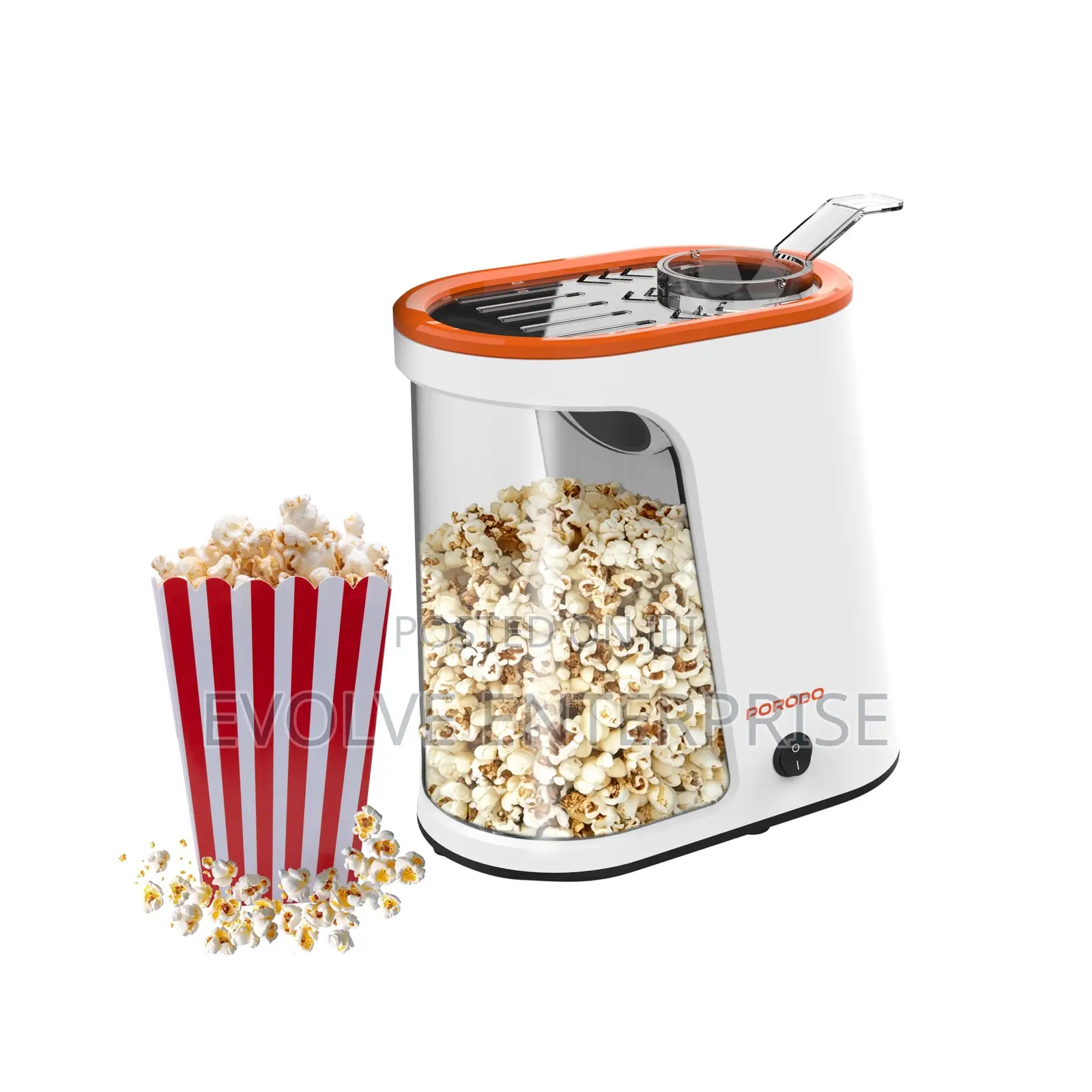 Oil Free Porodo Air-Popped Popcorn Maker - White/Orange