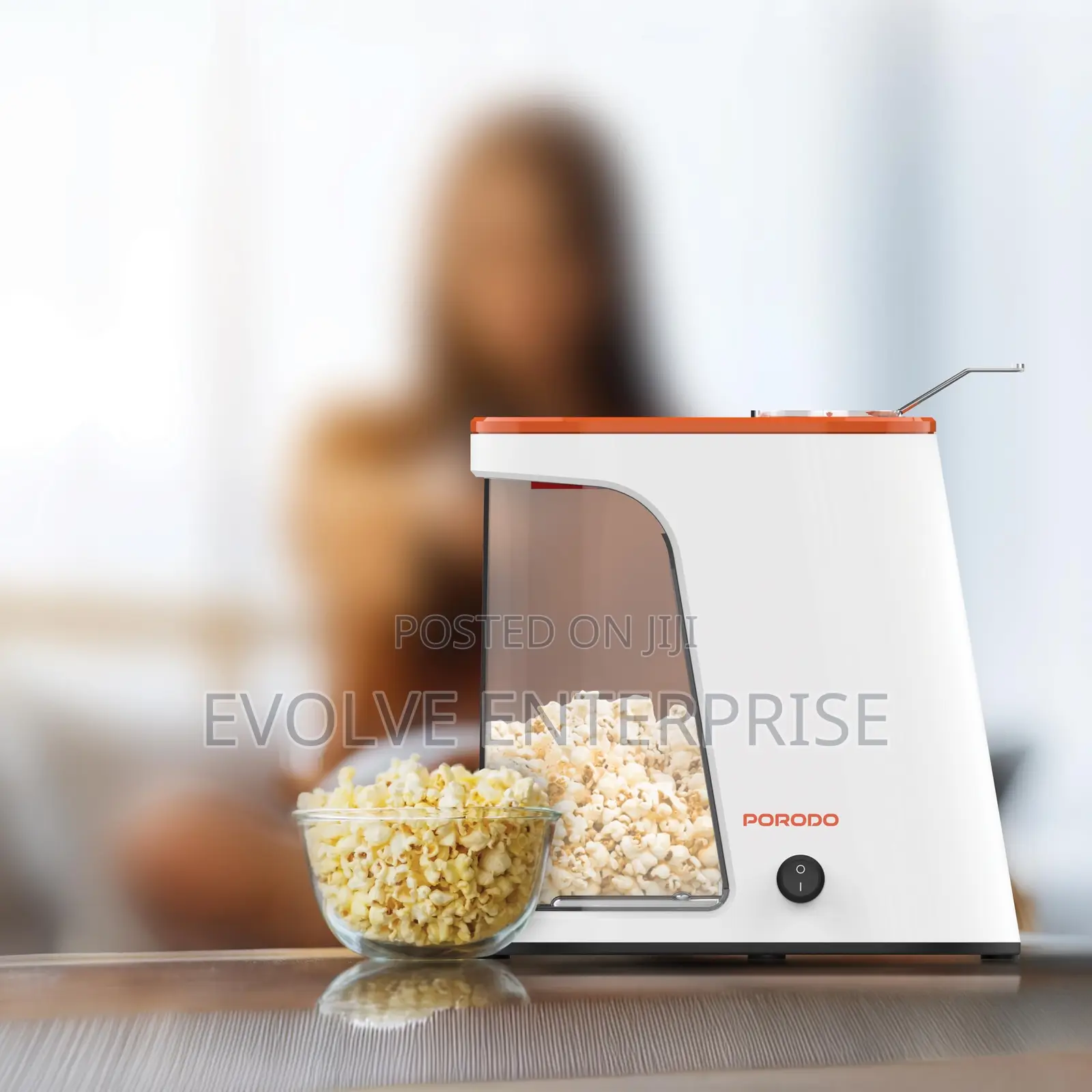 Oil Free Porodo Air-Popped Popcorn Maker - White/Orange