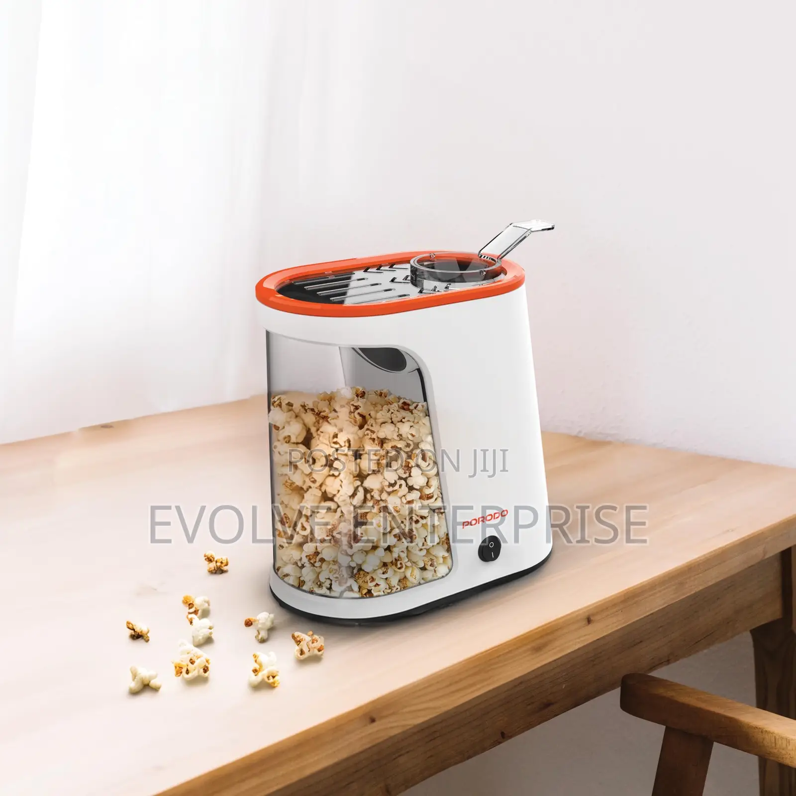 Oil Free Porodo Air-Popped Popcorn Maker - White/Orange