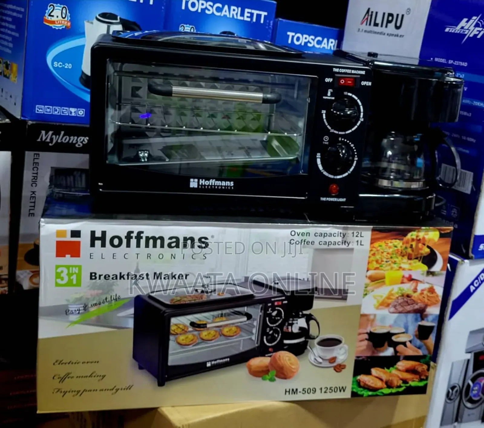 Hoffman 3-in-1 Breakfast Coffee Maker, Griddle, Toaster Oven