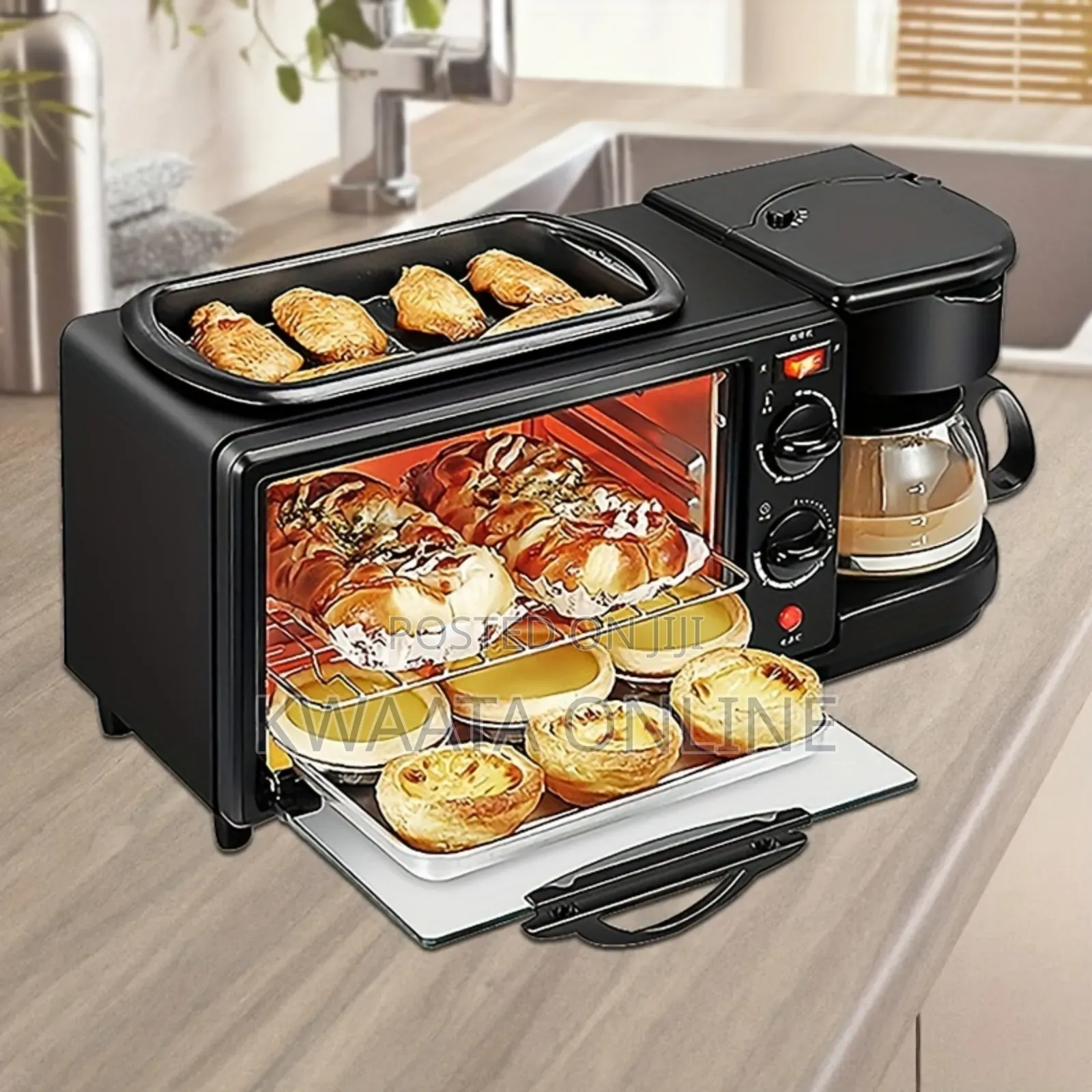 Hoffman 3-in-1 Breakfast Coffee Maker, Griddle, Toaster Oven