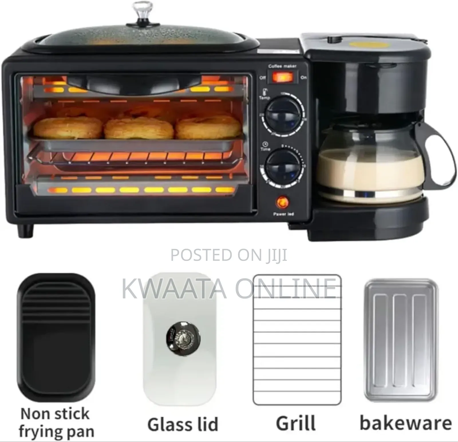 Hoffman 3-in-1 Breakfast Coffee Maker, Griddle, Toaster Oven