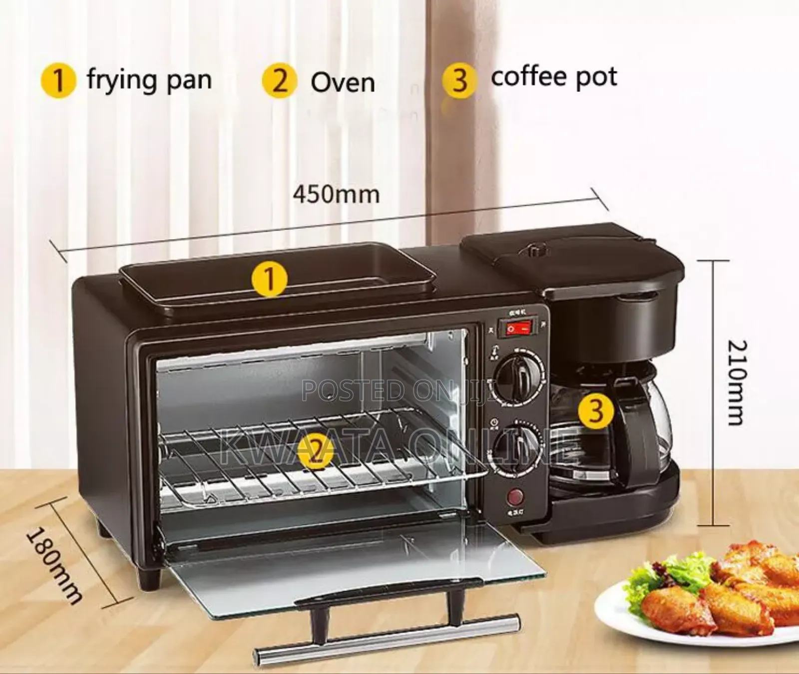Hoffman 3-in-1 Breakfast Coffee Maker, Griddle, Toaster Oven