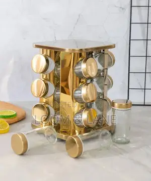 Countertop Glass Rotating Spice Rack 12 Spice Jars Gold