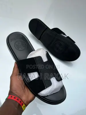 Original Men’S Classic Hermes Leather/Suede Push In Sandals