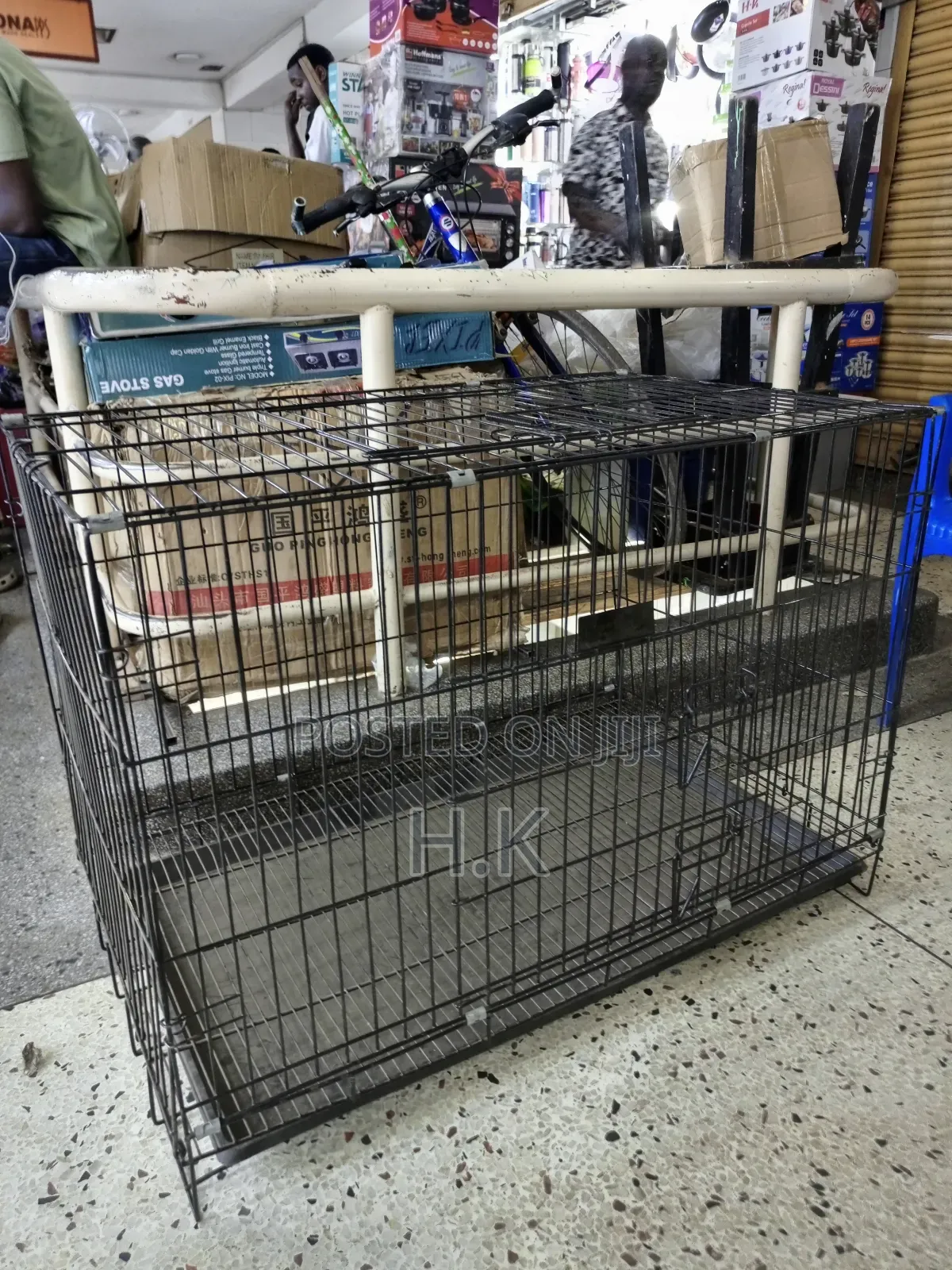 Heavy-Duty Metallic Dog Cage 92cm× 55cm×65cm