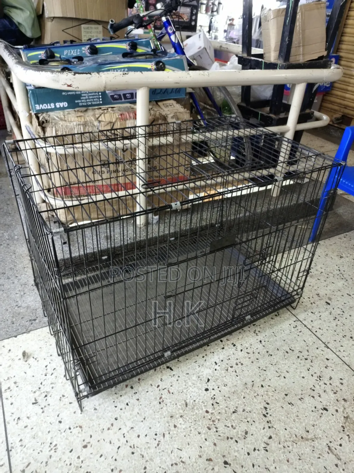 Heavy-Duty Metallic Dog Cage 92cm× 55cm×65cm