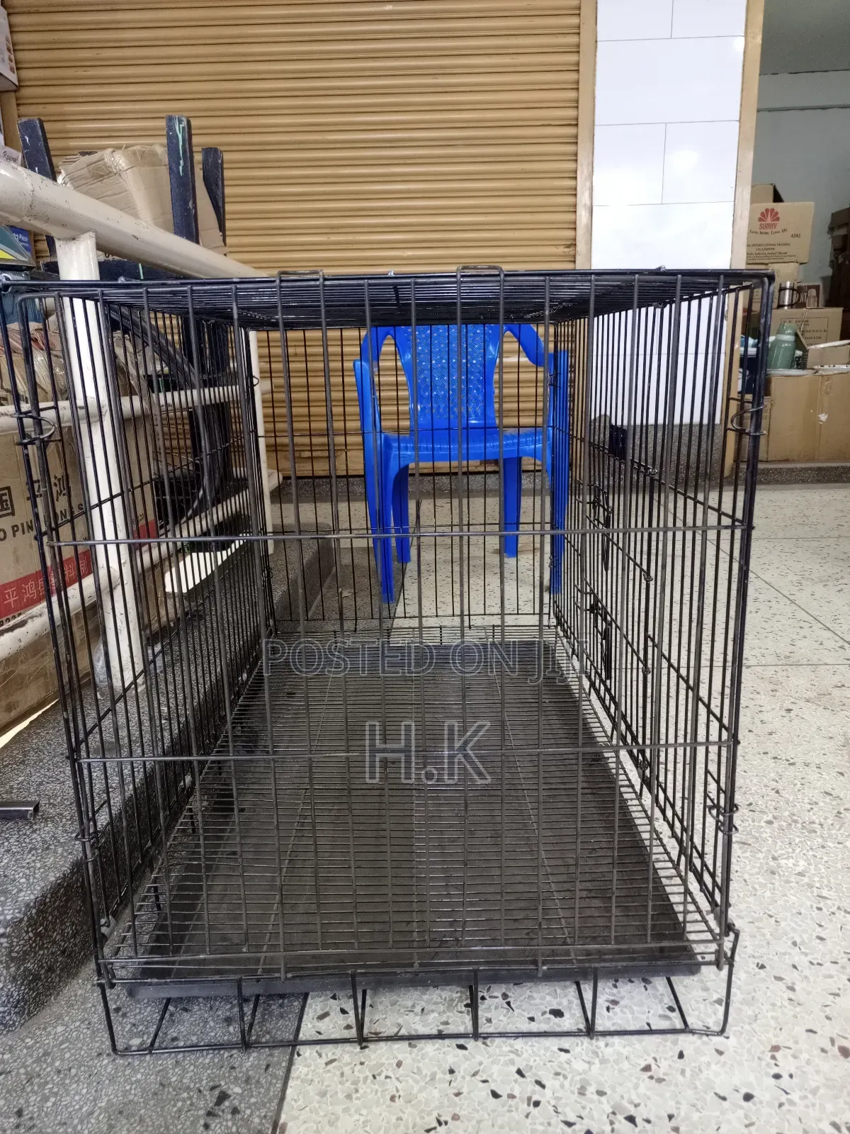 Heavy-Duty Metallic Dog Cage 92cm× 55cm×65cm