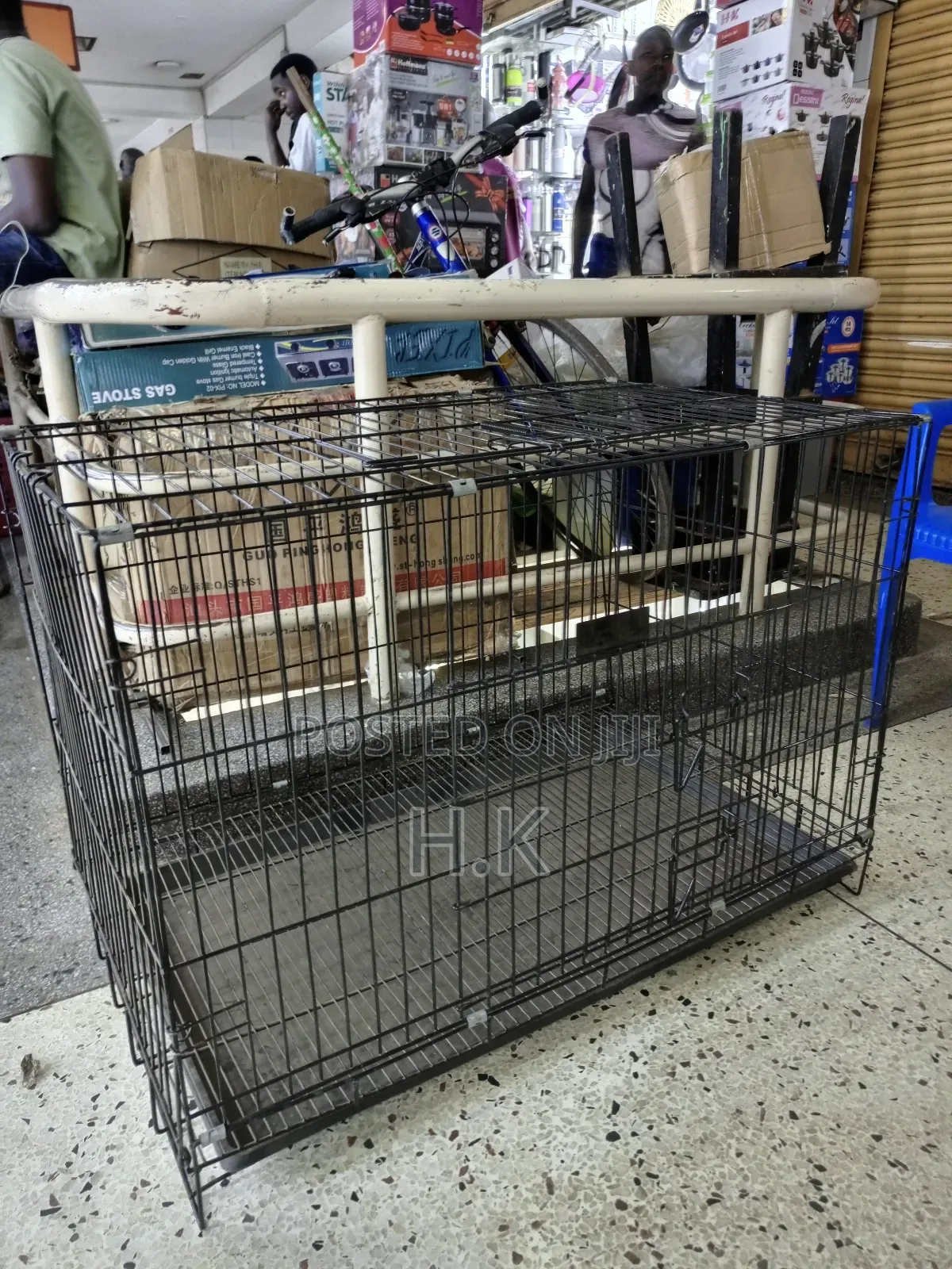 Heavy-Duty Metallic Dog Cage 92cm× 55cm×65cm