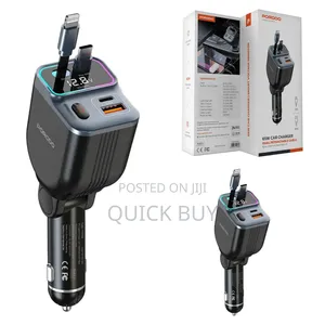 Porodo 65w Car Charger Dual Retractable Cable - Black