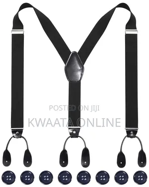 Mens Button End Suspenders - Adjustable Elastic Y Shape Tuxedo