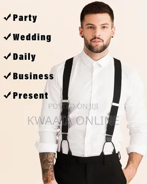 Mens Button End Suspenders - Adjustable Elastic Y Shape Tuxedo